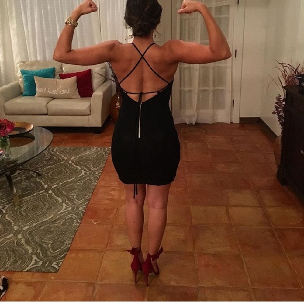 Lace black dress with open back